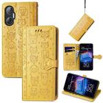 For Tecno Pova Neo 5G Cat and Dog Embossed Phone Leather Phone Case(Yellow)