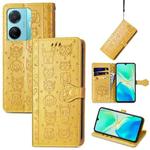 For vivo S15e Cat and Dog Embossed Phone Leather Phone Case(Yellow)