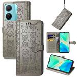 For vivo S15e Cat and Dog Embossed Phone Leather Phone Case(Gray)