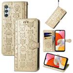 For Samsung Galaxy A14 4G Cat and Dog Embossed Phone Leather Phone Case(Gold)