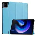 For Xiaomi Pad 6 / Pad 6 Pro ENKAY Tri-fold Custer Texture Leather Stand Smart Case(Light Blue)