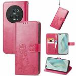 For Honor Magic5 Pro Four-leaf Clasp Embossed Buckle Leather Phone Case(Rose)