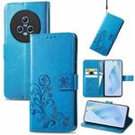 For Honor Magic5 Four-leaf Clasp Embossed Buckle Leather Phone Case(Blue)