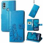 For Kyocera Android One S10 Four-leaf Clasp Embossed Buckle Leather Phone Case(Blue)