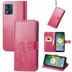 For Motorola Moto E13 Four-leaf Clasp Embossed Buckle Leather Phone Case(Rose)
