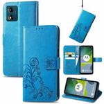 For Motorola Moto E13 Four-leaf Clasp Embossed Buckle Leather Phone Case(Blue)