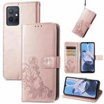 For Motorola Moto E22 4G Four-leaf Clasp Embossed Buckle Leather Phone Case(Rose Gold)