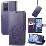 For Motorola Moto E22 4G Four-leaf Clasp Embossed Buckle Leather Phone Case(Purple)