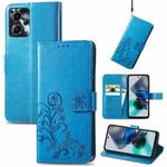 For Motorola Moto G23 Four-leaf Clasp Embossed Buckle Leather Phone Case(Blue)