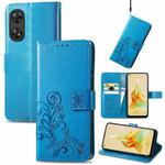 For OPPO Reno8 T 4G Four-leaf Clasp Embossed Buckle Leather Phone Case(Blue)