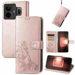 For Realme GT Neo 5 Four-leaf Clasp Embossed Buckle Leather Phone Case(Rose Gold)