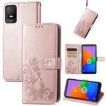 For TCL 403 Four-leaf Clasp Embossed Buckle Leather Phone Case(Rose Gold)