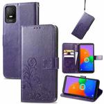 For TCL 403 Four-leaf Clasp Embossed Buckle Leather Phone Case(Purple)