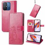 For Xiaomi Redmi 12C Four-leaf Clasp Embossed Buckle Leather Phone Case(Rose)