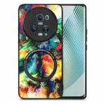 For Honor Magic5 Pro Colored Drawing Leather Skin Magnetic Back Cover Phone Case(Colorful Cloud)