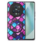 For Honor Magic5 Pro Colored Drawing Leather Skin Magnetic Back Cover Phone Case(Purple Scales)