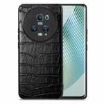 For Honor Magic5 Pro Crocodile Grain Leather Back Cover Phone Case(Black)