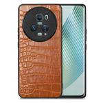 For Honor Magic5 Pro Crocodile Grain Leather Back Cover Phone Case(Brown)