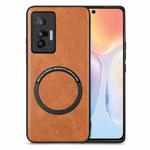 For vivo X70 Solid Color Skin-feel Leather Back Cover Magsafe Phone Case(Brown)