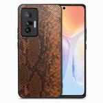 For vivo X70 Snakeskin Leather Back Cover Phone Case(Brown)