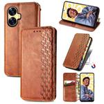 For Realme C55 Cubic Grid Pressed Magnetic Leather Phone Case(Brown)