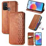 For ZTE Blade A52 Cubic Grid Pressed Magnetic Leather Phone Case(Brown)