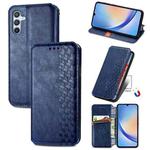 For Samsung Galaxy A34 5G Cubic Grid Pressed Magnetic Leather Phone Case(Blue)