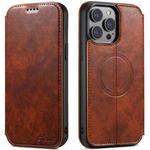 For iPhone 12 Pro Max Suteni J05 Leather Magnetic Magsafe Phone Case(Khaki)