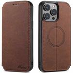 For iPhone 12 Pro Max Suteni J06 Retro Matte Litchi Texture Leather Magnetic Magsafe Phone Case(Brown)