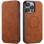 For iPhone 14 Plus Suteni J06 Retro Matte Litchi Texture Leather Magnetic Magsafe Phone Case(Khaki)