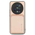 For Honor Magic5 Pro Carbon Fiber Leather Card Magsafe Magnetic Phone Case(Khaki)