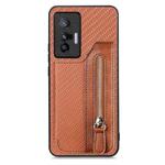 For vivo X90 Pro Carbon Fiber Horizontal Flip Zipper Wallet Phone Case(Brown)