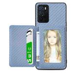 For OPPO A16 Carbon Fiber Magnetic Card Bag Phone Case(Blue)