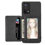 For OPPO A74 5G Carbon Fiber Magnetic Card Bag Phone Case(Black)