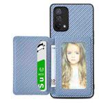 For OPPO A74 5G Carbon Fiber Magnetic Card Bag Phone Case(Blue)
