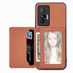 For  vivo X70 Carbon Fiber Magnetic Card Bag Phone Case(Brown)