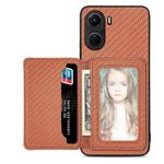 For vivo Y16 Carbon Fiber Magnetic Card Bag Phone Case(Brown)