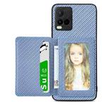 For vivo Y21 Carbon Fiber Magnetic Card Bag Phone Case(Blue)