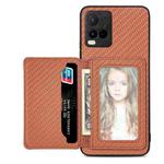 For vivo Y21 Carbon Fiber Magnetic Card Bag Phone Case(Brown)