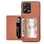 For Xiaomi Poco X5 Carbon Fiber Magnetic Card Bag Phone Case(Brown)