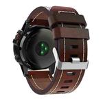 For Garmin Fenix 7X 26mm Sewing Leather Steel Buckle Watch Band(Red Brown)