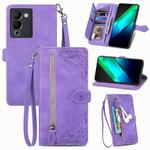 For Infinix Note 12 G96 Embossed Flower Zipper Leather Phone Case(Purple)