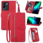 For Infinix Note 12 G96 Embossed Flower Zipper Leather Phone Case(Red)