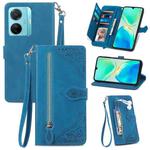 For vivo S15e Embossed Flower Zipper Leather Phone Case(Blue)