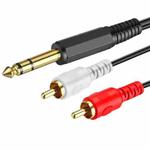 JUNSUNMAY 6.35mm Male TRS Stereo Plug to 2 RCA Phono Male Audio Cable Connector, Length:0.2m