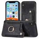 For iPhone X / XS Retro Skin-feel Ring Multi-card Wallet Phone Case(Black)