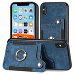 For iPhone X / XS Retro Skin-feel Ring Multi-card Wallet Phone Case(Blue)