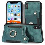 For iPhone XS Max Retro Skin-feel Ring Multi-card Wallet Phone Case(Green)
