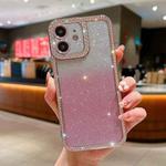 For iPhone 12 Diamond Gradient Glitter Plated TPU Phone Case(Pink)