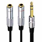 JUNSUNMAY 6.35mm Male to Dual 6.35mm Female Stereo Audio Adapter, Length: 0.2m